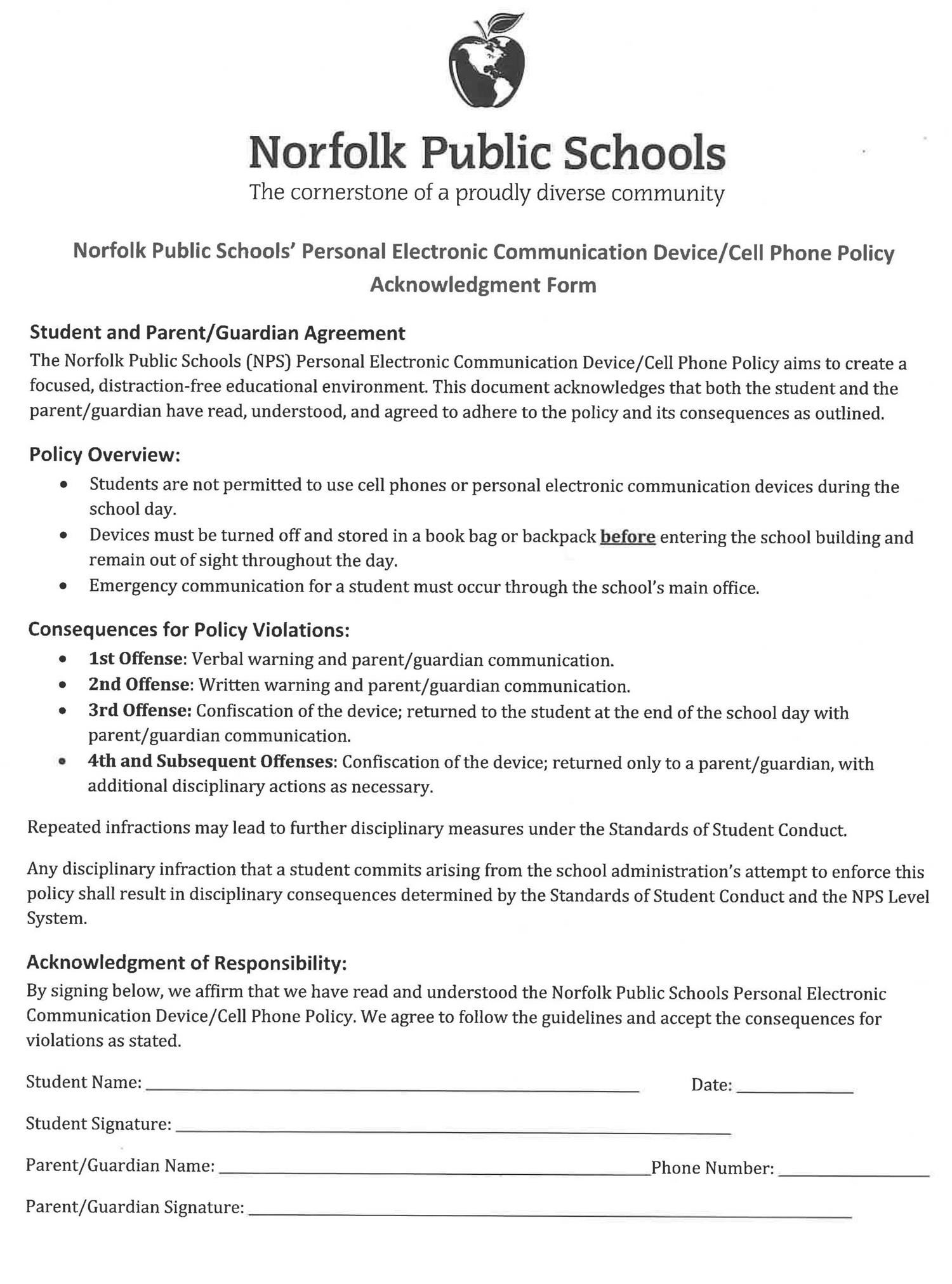  Cell Phone Policy Form